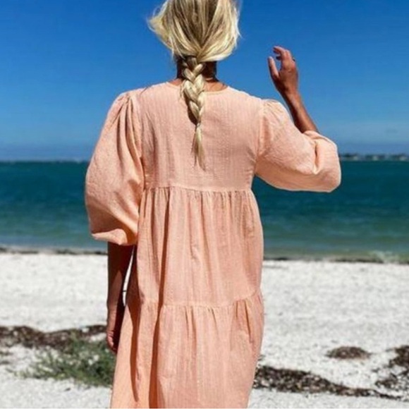 Emerson Fry Heirloom Dress, Peach Silver Lurex, Size XS/S - Picture 2 of 5